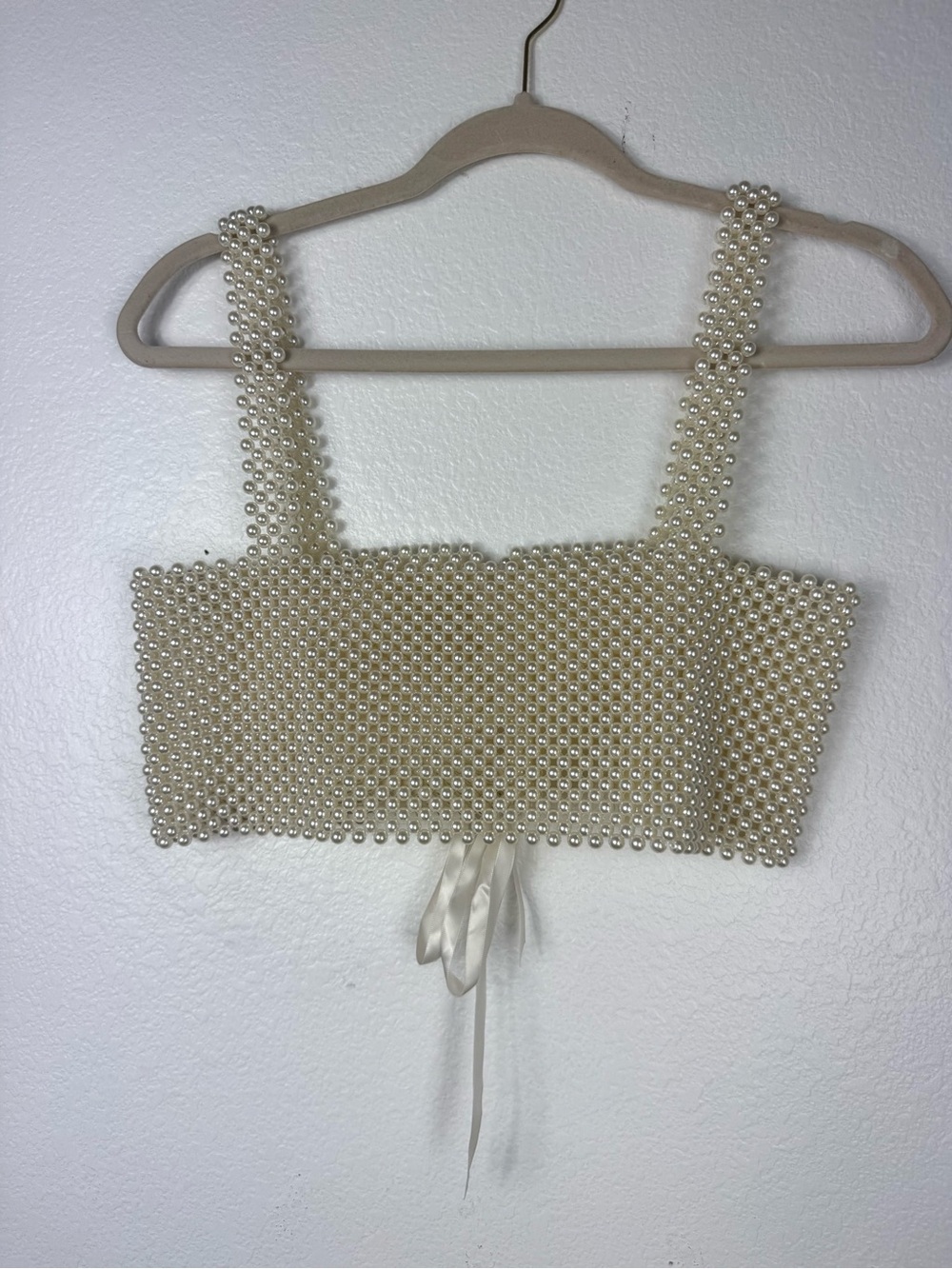 Pearl Beaded Crop Top - Cream size M